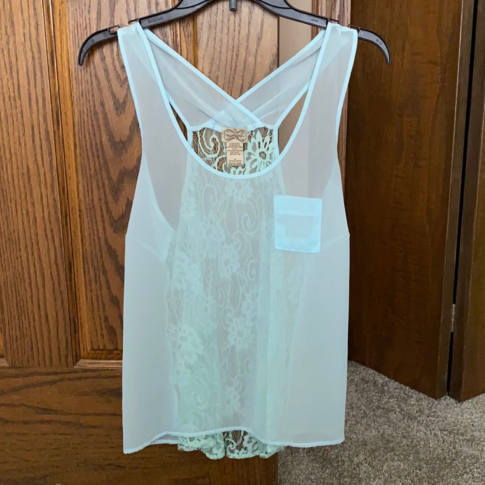 Sheer Blue Flowy Tank with pocket